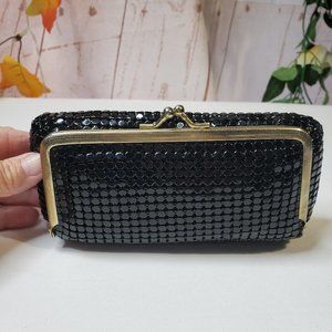 Vintage 80s Warren Reed All Over Black Sequin Mirror Compact Clutch Evening Bag